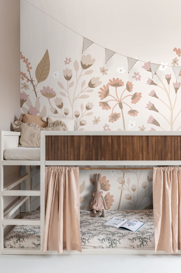 Esta 159410 Bloom Mural flowers beige terracotta and pink - mural w kwiaty i liście