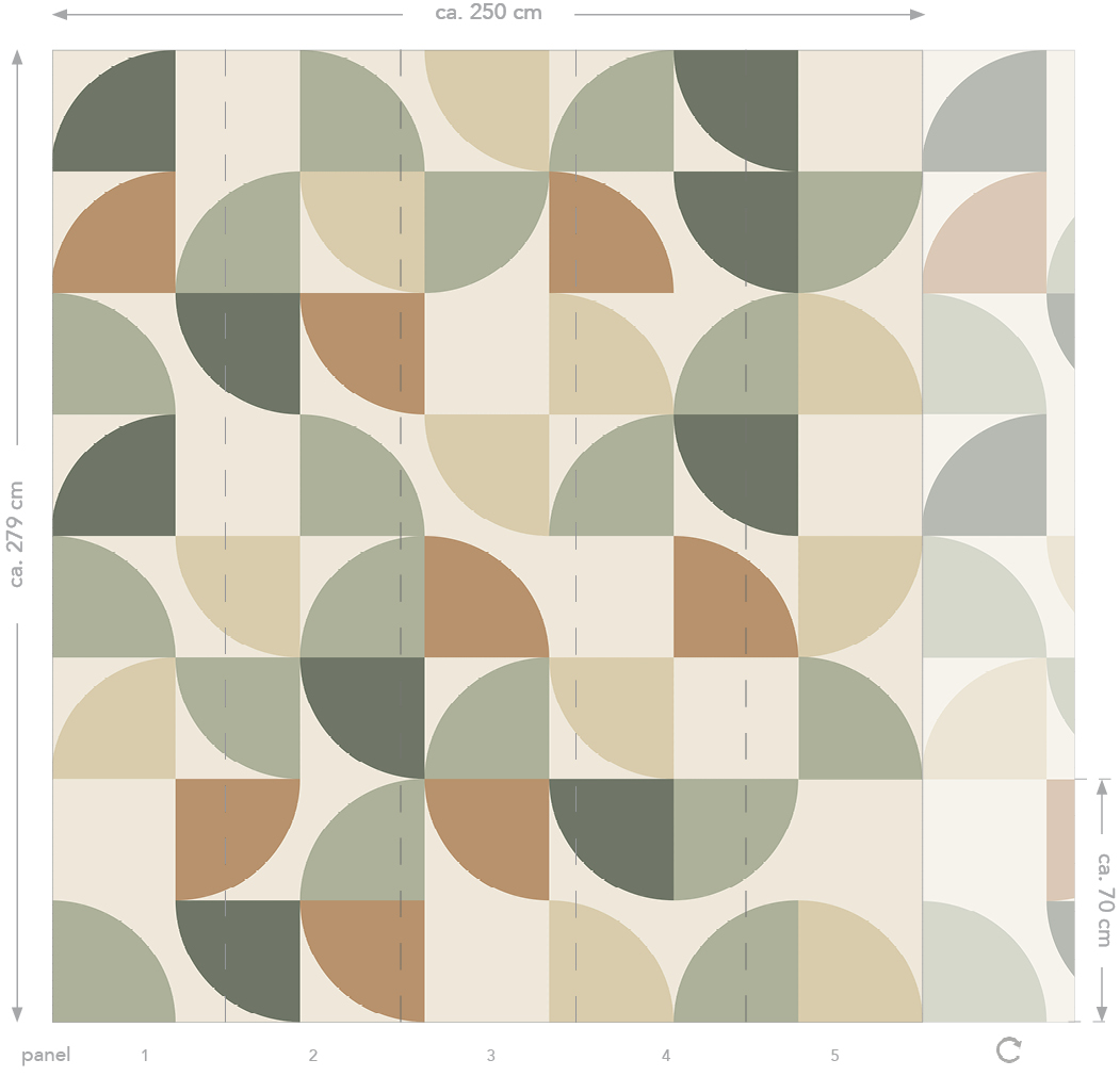 Esta 159388 Bloom Mural geometric shapes gray beige and green - mural w geometryczny wzór retro