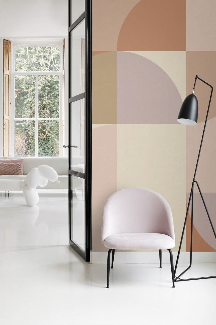 Esta 159367 Bloom Mural Bauhaus circles terracotta pink lilac purple and beige - mural w geometryczny wzór retro