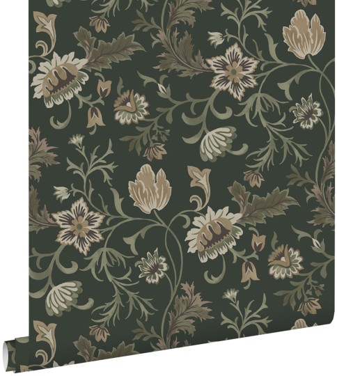 Esta 139417 Bloom Vintage Flowers black and green - tapeta w roślinny wzór vintage