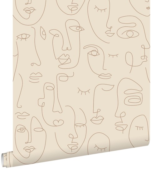 Esta 139374 Bloom Line Art Faces light beige - tapeta w abstrakcyjne twarze