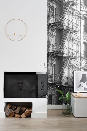 Esta 157709 Denim & Co fire stairs black and white - mural w nowojorski motyw