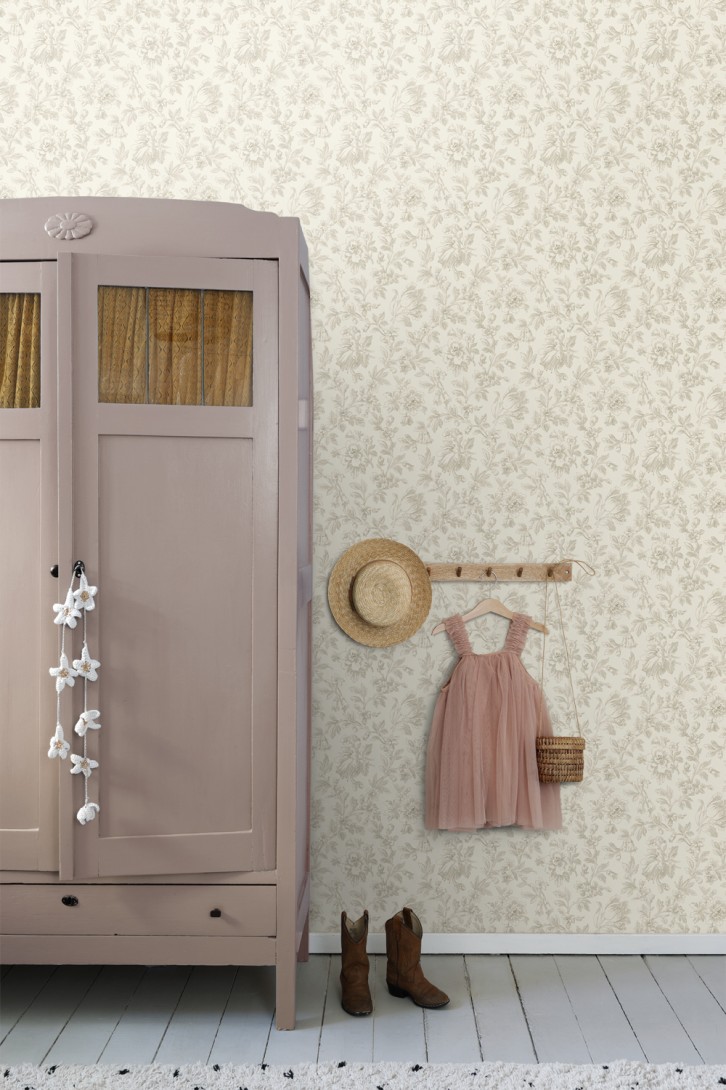 Esta 127626 Isabelle elegant flowers brown - tapeta w kwiaty szkicowane