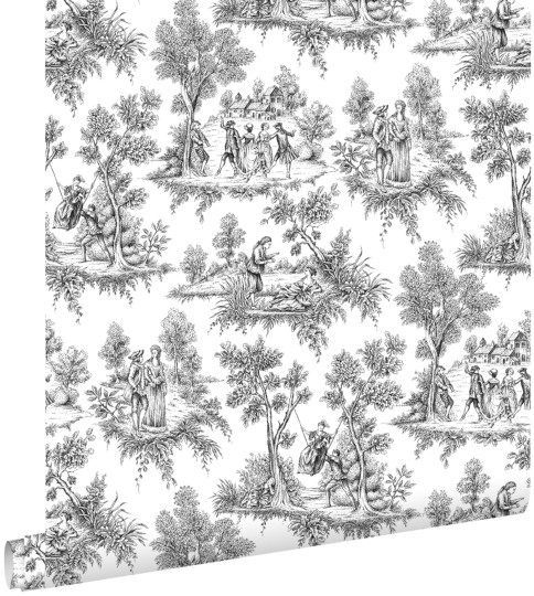Esta 136820 Love toile de Jouy black - tapeta w scenki rodzajowe