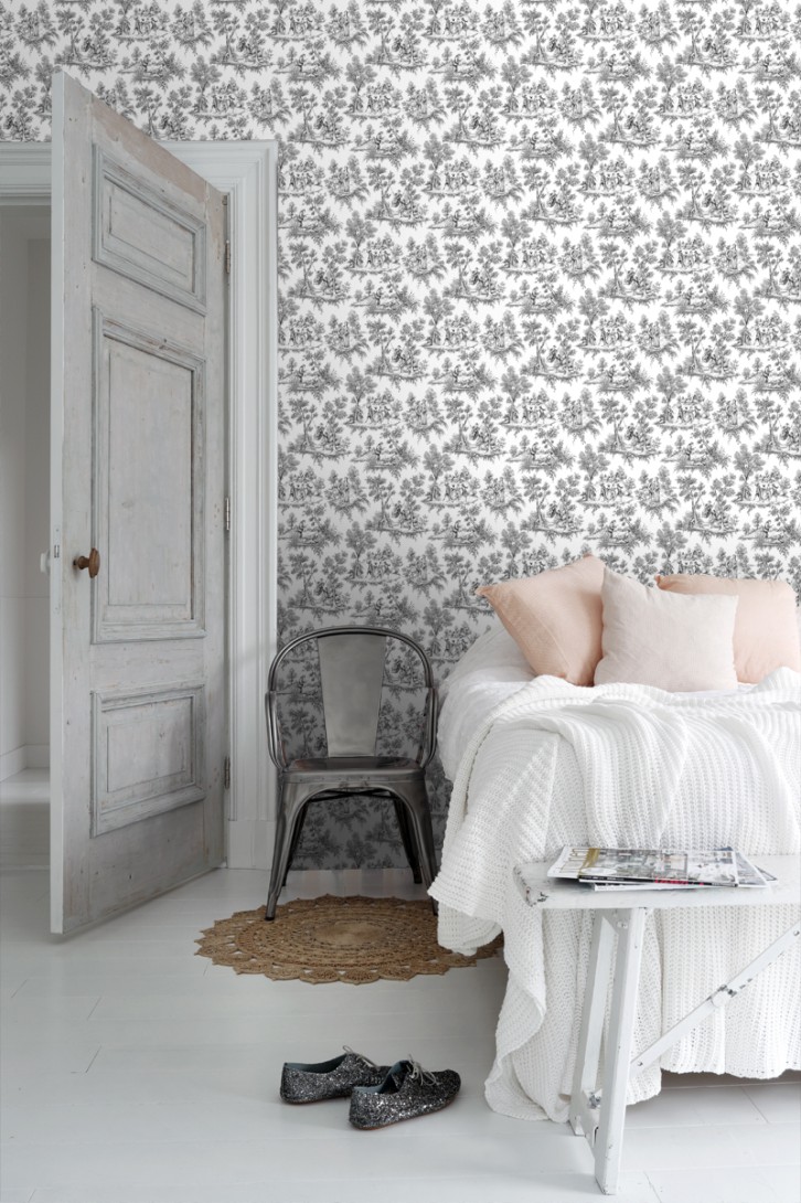 Esta 136820 Love toile de Jouy black - tapeta w scenki rodzajowe