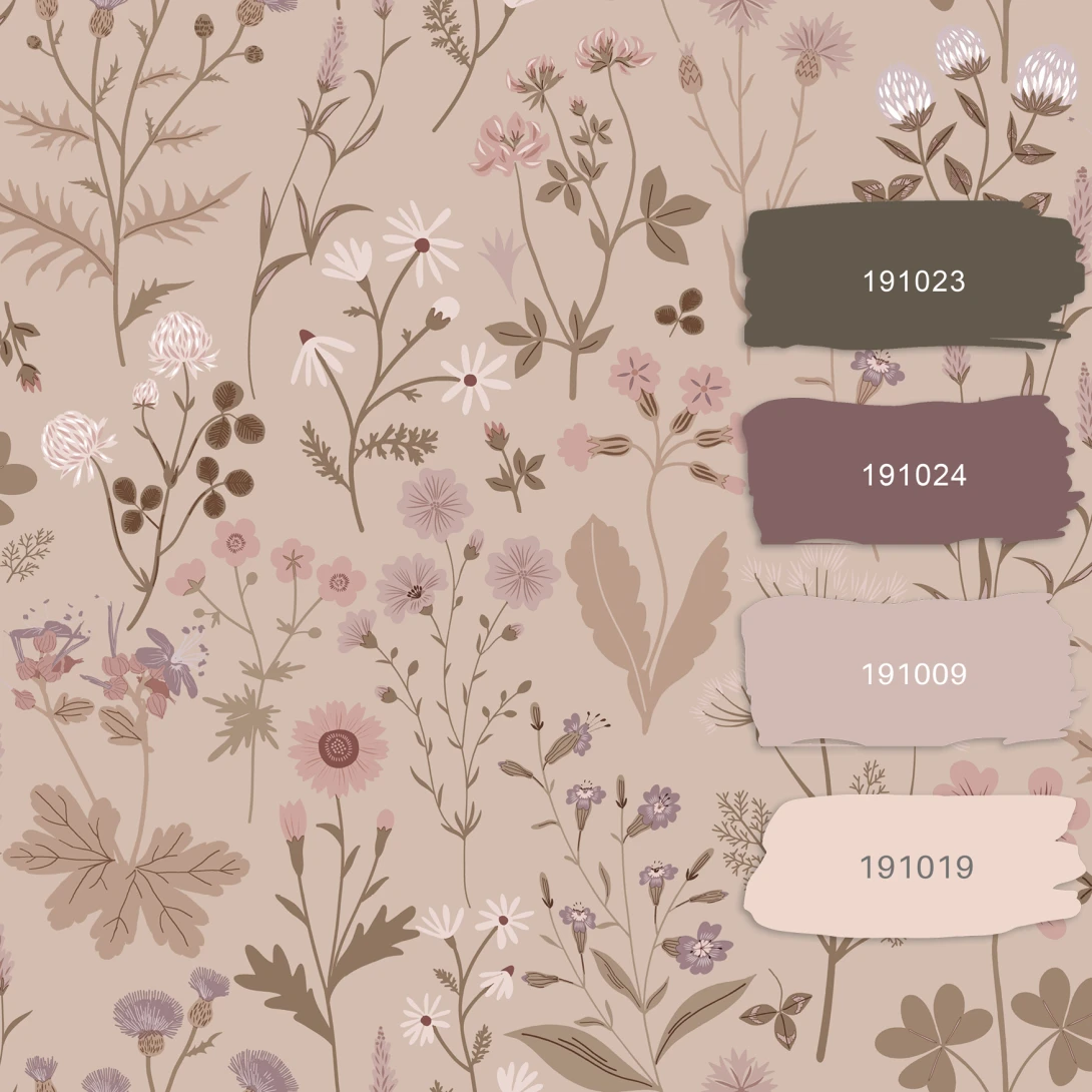 Esta 139841 Pom Pom Pie Wildflowers antique pink and lilac purple - tapeta w polne rośliny
