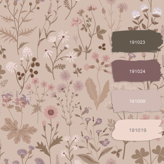 Esta 139841 Pom Pom Pie Wildflowers antique pink and lilac purple - tapeta w polne rośliny