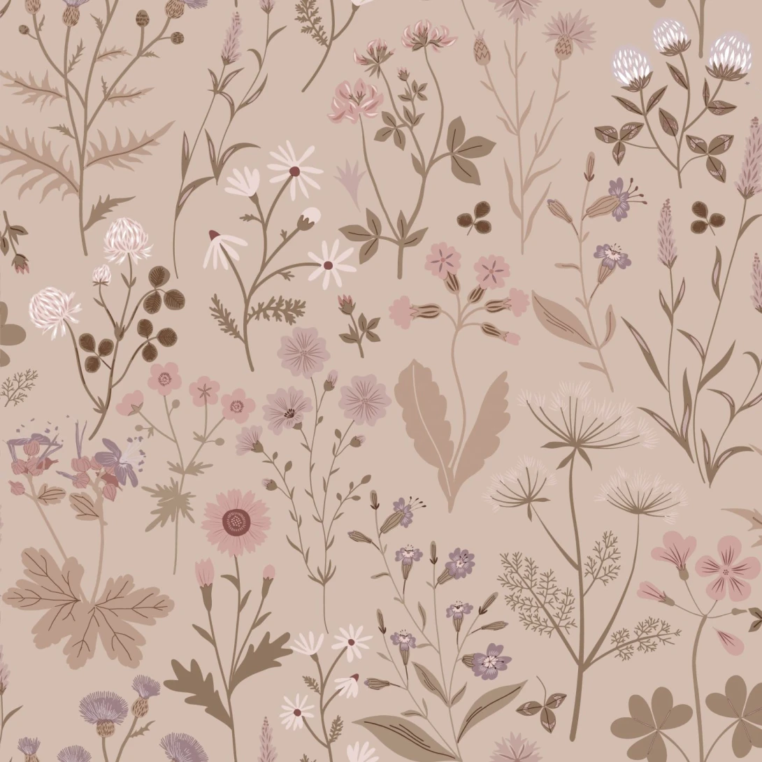 Esta 139841 Pom Pom Pie Wildflowers antique pink and lilac purple - tapeta w polne rośliny