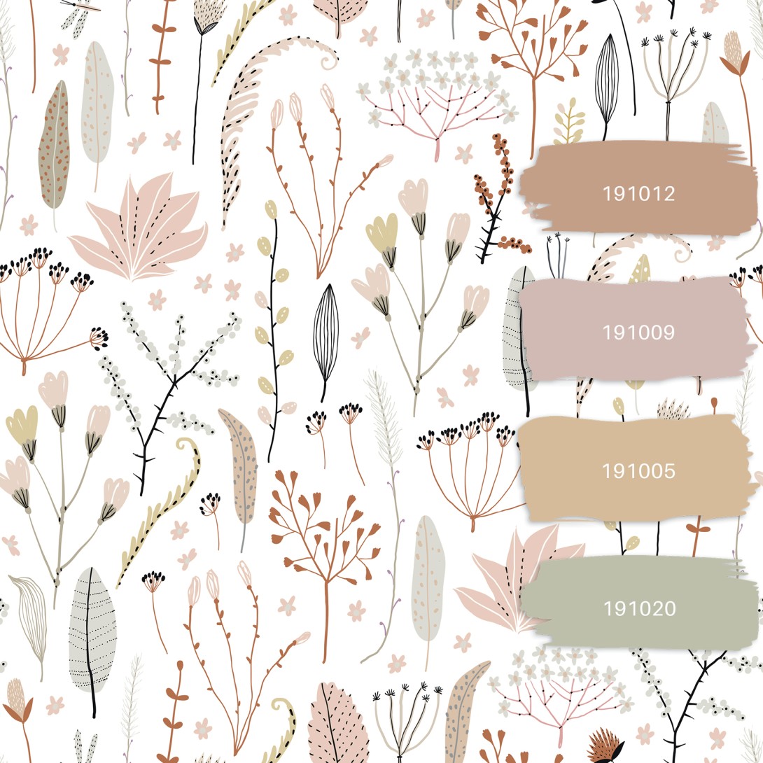 Esta 139702 Pom Pom Pie Wildflowers soft pink gray and terracotta - tapeta w polne rośliny
