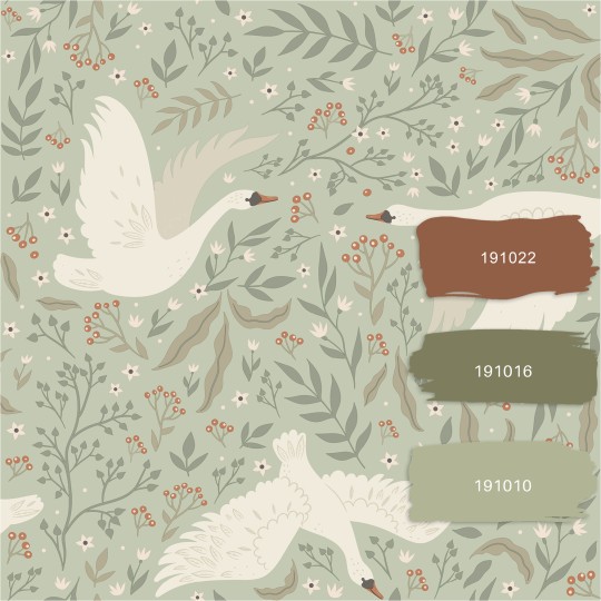 Esta 130960 Pom Pom Pie Swans beige mint green - tapeta dziecięca w łabędzie i rośliny