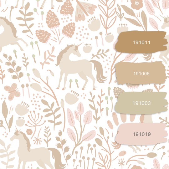 Esta 139873 Pom Pom Pie Unicorns beige - tapeta dla dzieci w jednorożce i rośliny