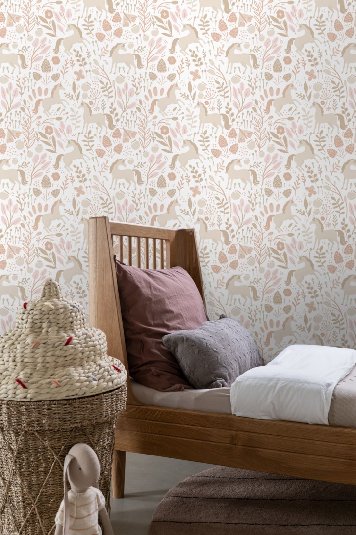 Esta 139873 Pom Pom Pie Unicorns beige - tapeta dla dzieci w jednorożce i rośliny