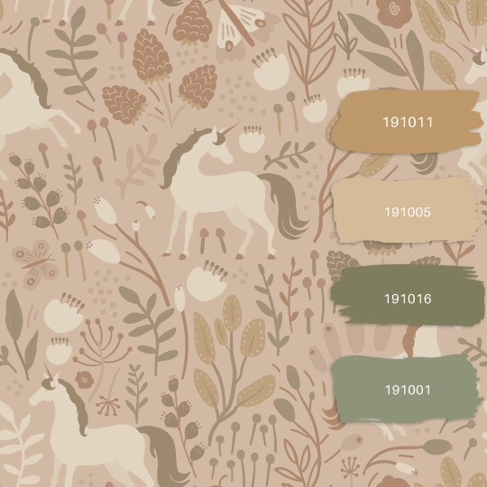 Esta 139875 Pom Pom Pie Unicorns sand beige - tapeta dla dzieci w jednorożce i rośliny