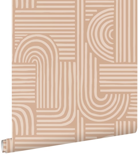 Esta 139936 Pom Pom Pie Graphic 3D light terracotta - tapeta geometryczna w linie