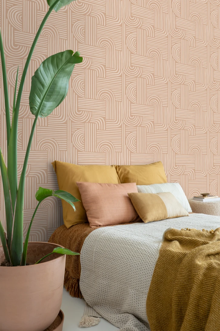 Esta 139936 Pom Pom Pie Graphic 3D light terracotta - tapeta geometryczna w linie