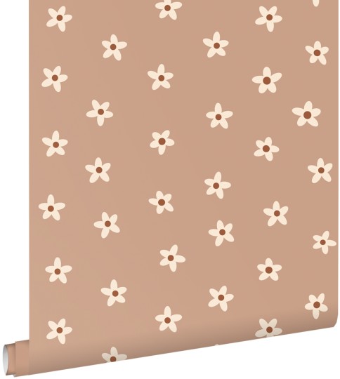 Esta 131117 Pom Pom Pie Daisies terracotta pink - tapeta w stokrotki