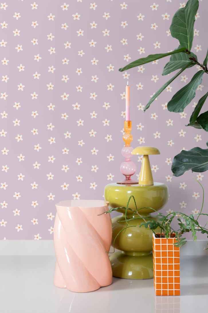 Esta 131114 Pom Pom Pie Daisies lilac purple - tapeta w stokrotki