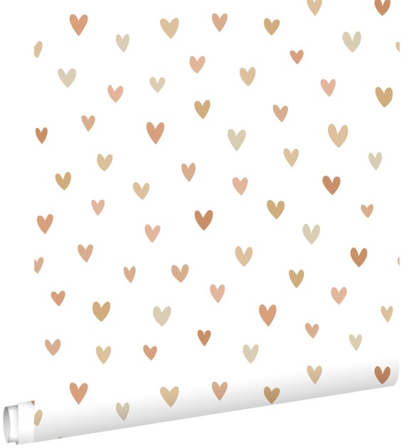 Esta 139755 Pom Pom Pie Little hearts terracotta and beige - tapeta w serca