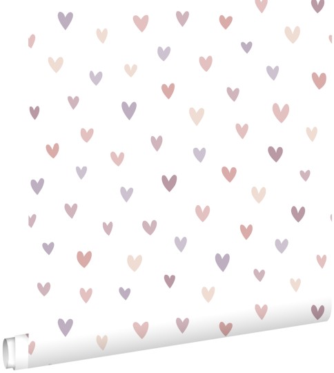 Esta 139754 Pom Pom Pie Little hearts terracotta and lilac purple - tapeta w serca