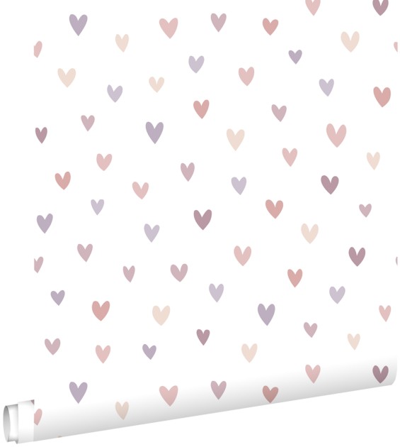 Esta 139754 Pom Pom Pie Little hearts terracotta and lilac purple - tapeta w serca