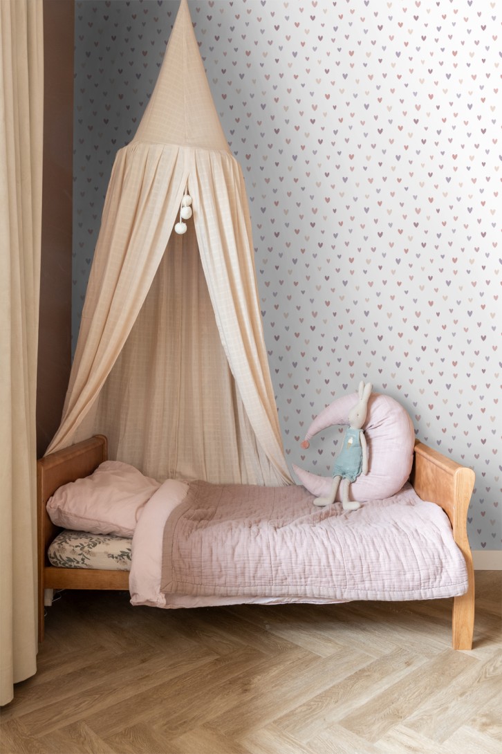 Esta 139754 Pom Pom Pie Little hearts terracotta and lilac purple - tapeta w serca