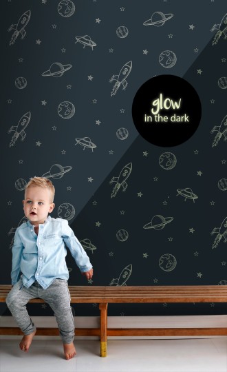 Esta 139761 Pom Pom Pie Glow in the dark wallpaper planets in outer space - tapeta świecąca w ciemności w planety