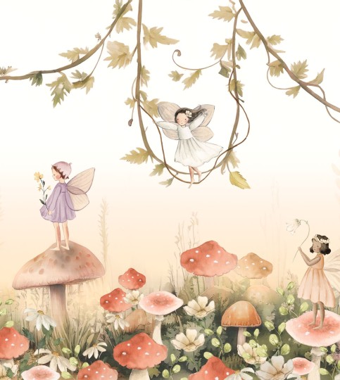 Esta 159499 Pom Pom Pie Fairies white beige green and pink - mural dla dzieci we wróżki