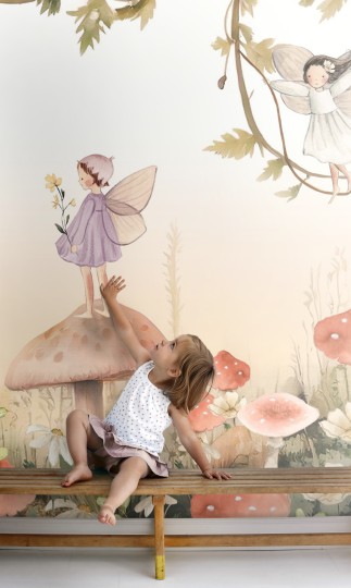 Esta 159499 Pom Pom Pie Fairies white beige green and pink - mural dla dzieci we wróżki