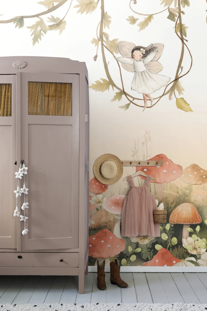 Esta 159499 Pom Pom Pie Fairies white beige green and pink - mural dla dzieci we wróżki