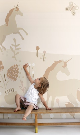 Esta 159495 Pom Pom Pie Unicorns light terracotta and terracotta pink - mural dla dzieci w jednorożce