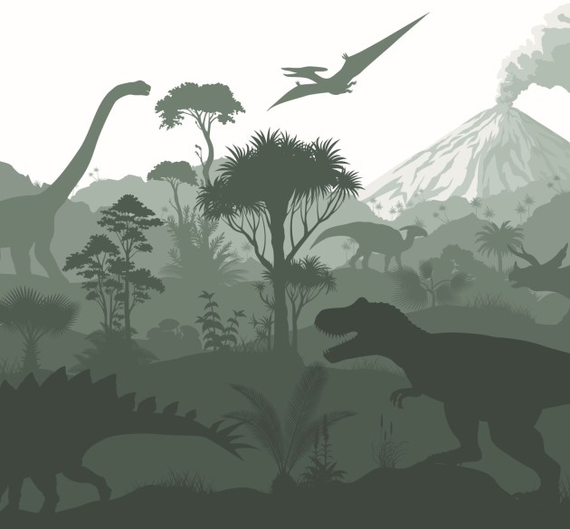 Esta 159491 Pom Pom Pie Dinosaurs dark green - mural dla dzieci w dinozaury