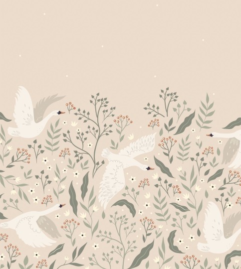 Esta 159427 Pom Pom Pie Swans beige white and grayish green - mural dla dzieci w łabędzie