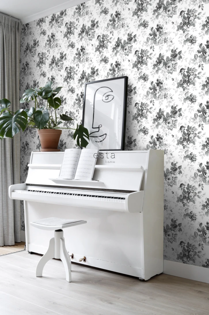 Esta 138112 Pretty Nostalgic roses black and white - tapeta w róże