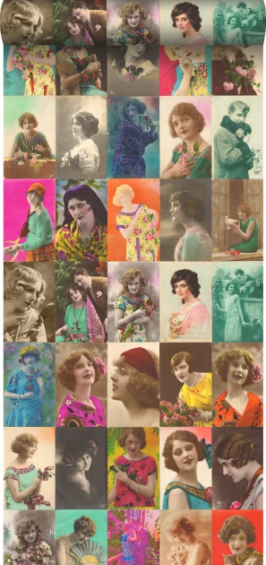 Esta 158102 Pretty Nostalgic XXL vintage postcards women's faces multi color - tapeta w vintage fotografie