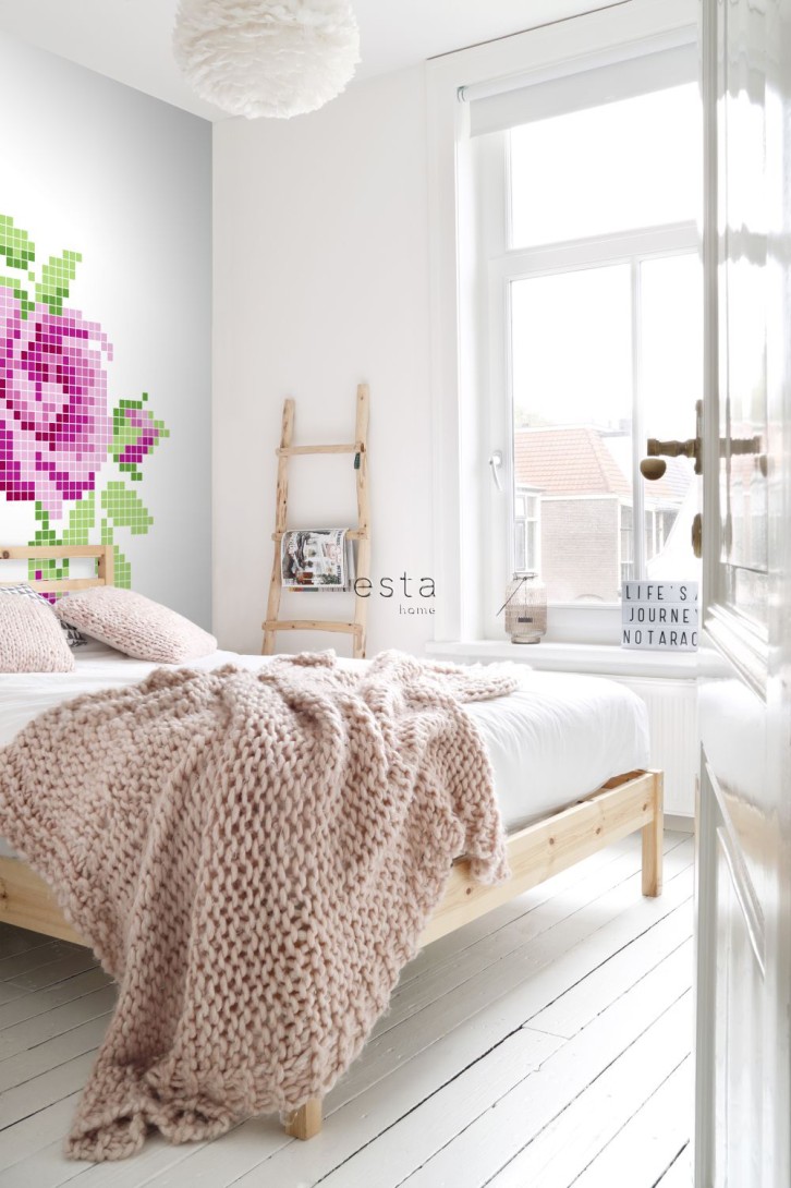 Esta 158108 Pretty Nostalgic crochet rose pink and green - mural w szydełkową różę