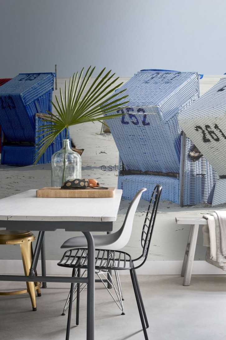 Esta 156518 Stripes XL beach chair blue and beige - mural w motyw plaży
