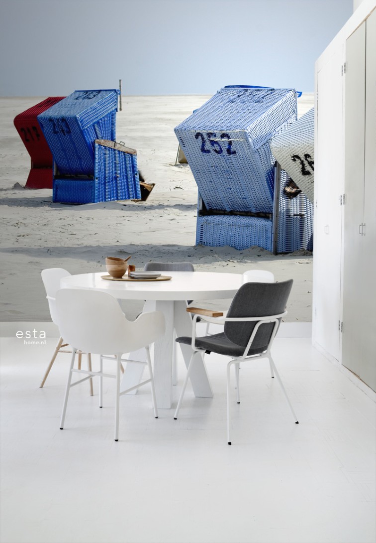 Esta 156518 Stripes XL beach chair blue and beige - mural w motyw plaży