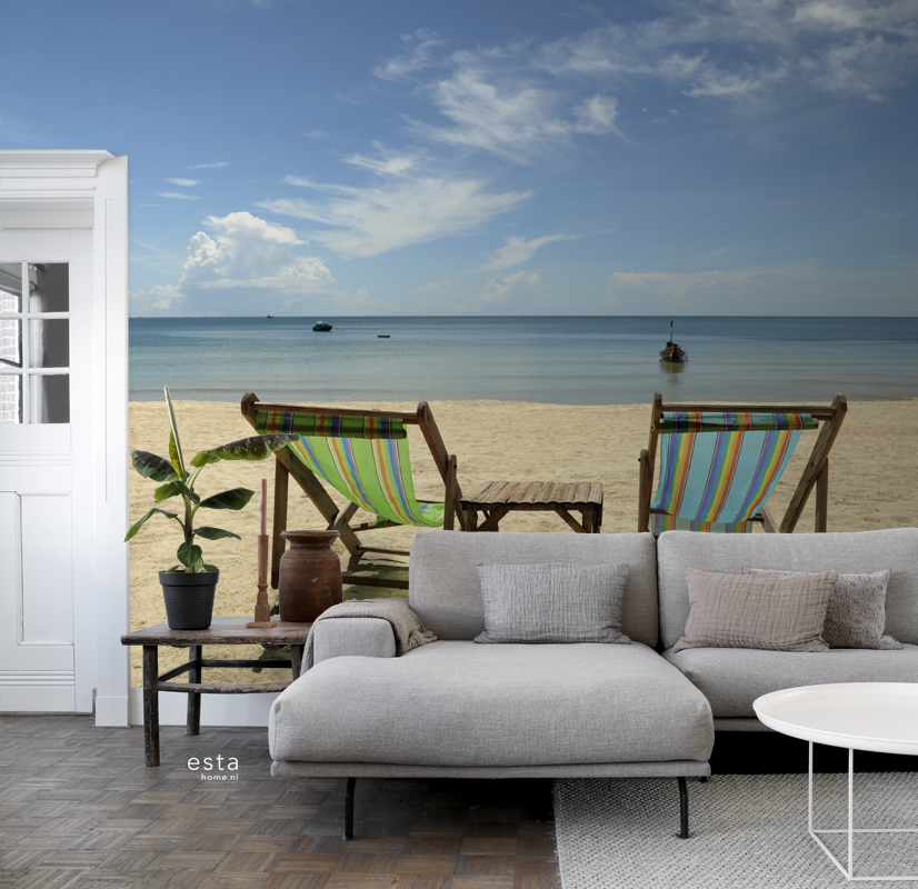 Esta 156516 Stripes XL beach blue and beige - mural w morski krajobraz