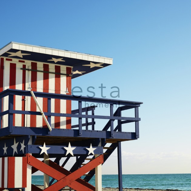 Esta 156514 Stripes XL beach house red white and blue - mural w amerykańską plażę