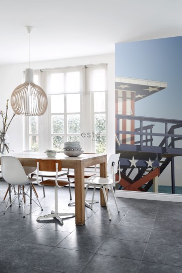 Esta 156514 Stripes XL beach house red white and blue - mural w amerykańską plażę