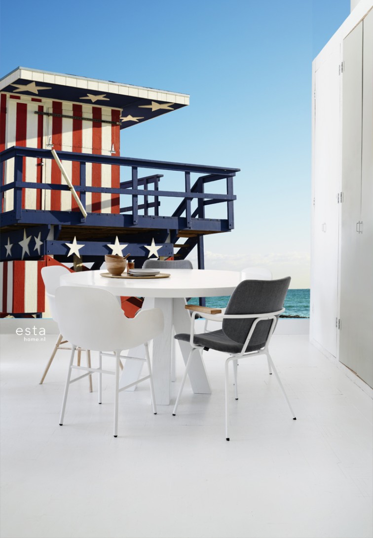 Esta 156514 Stripes XL beach house red white and blue - mural w amerykańską plażę