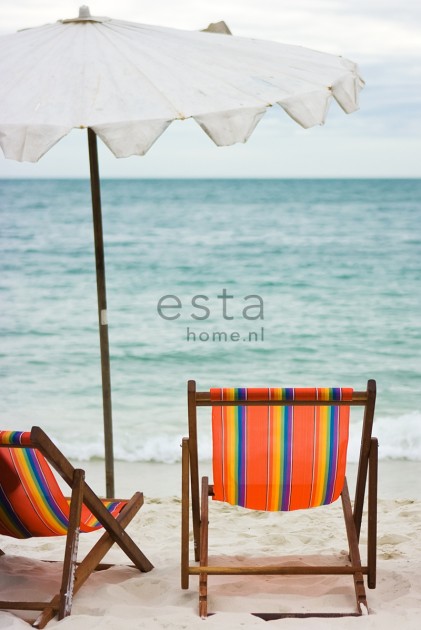 Esta 156512 Stripes XL beach sea green and orange - mural w morski krajobraz