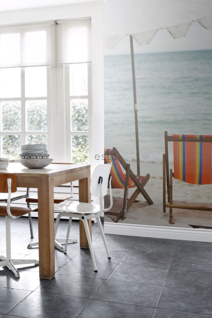 Esta 156512 Stripes XL beach sea green and orange - mural w morski krajobraz