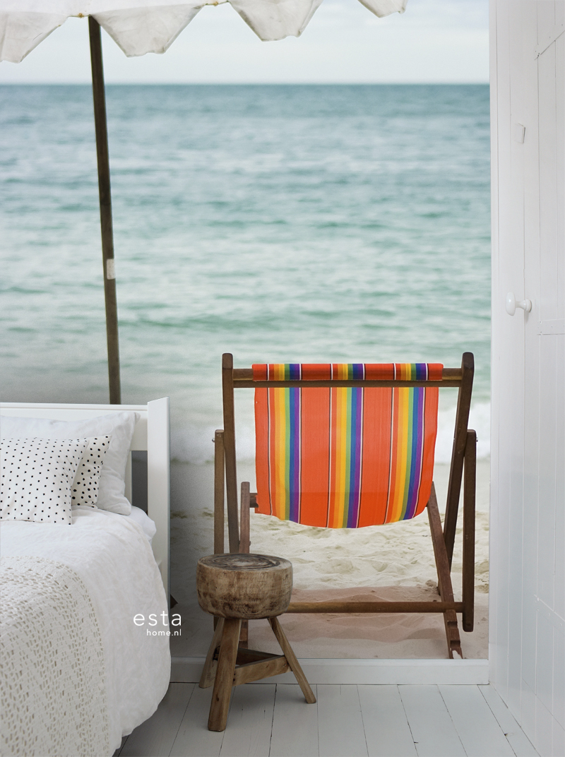 Esta 156512 Stripes XL beach sea green and orange - mural w morski krajobraz