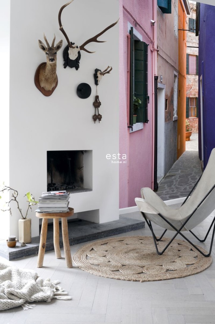 Esta 156511 Stripes XL Italy pink purple and orange - mural we włoskie uliczki