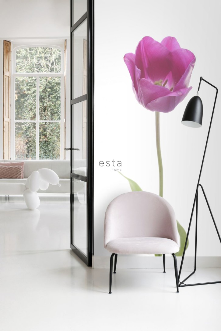 Esta 156502 Stripes XL tulip pink and green - mural w tulipana