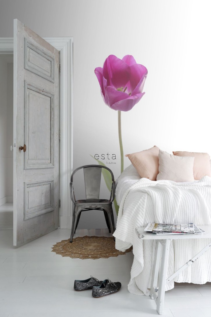 Esta 156502 Stripes XL tulip pink and green - mural w tulipana