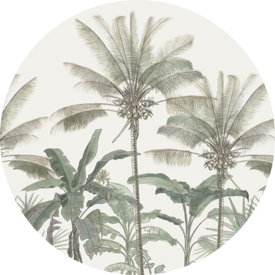 Esta 158983 Wall Wonders palm trees light beige and grayish green - okrągły mural w palmy