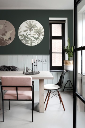 Esta 158983 Wall Wonders palm trees light beige and grayish green - okrągły mural w palmy