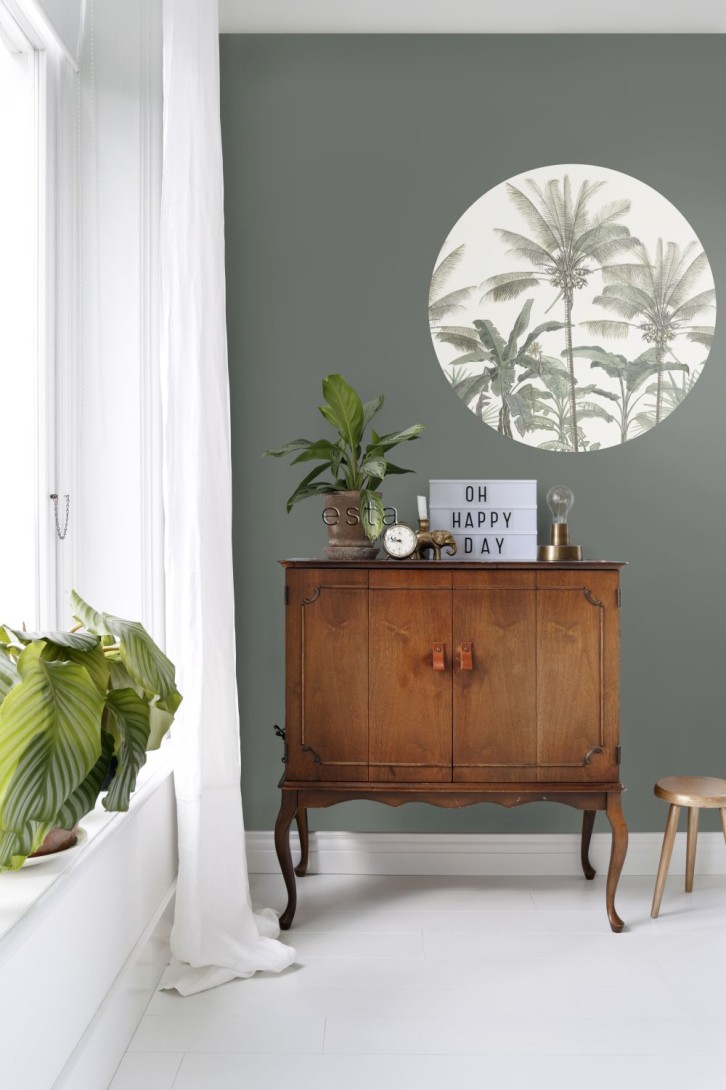 Esta 158983 Wall Wonders palm trees light beige and grayish green - okrągły mural w palmy